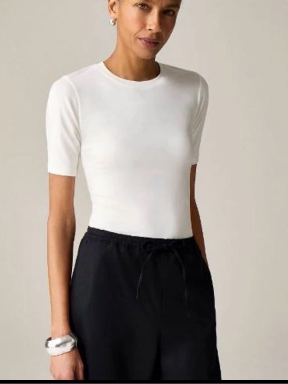 J. Crew Refined Rib Elbow-sleeve Tee Shirt in Ivory - M